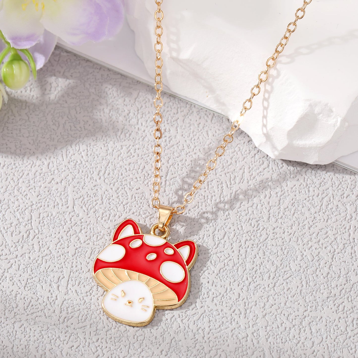 Cute Mushroom Alloy Enamel Alloy Pendant Necklace 1 Piece