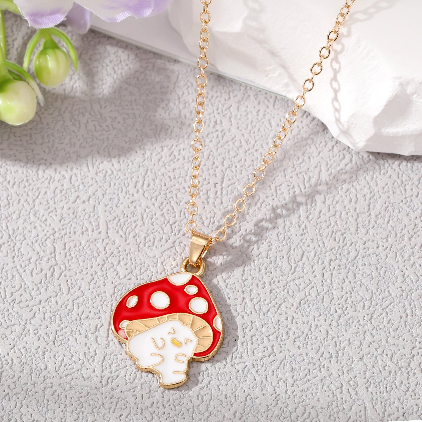 Cute Mushroom Alloy Enamel Alloy Pendant Necklace 1 Piece