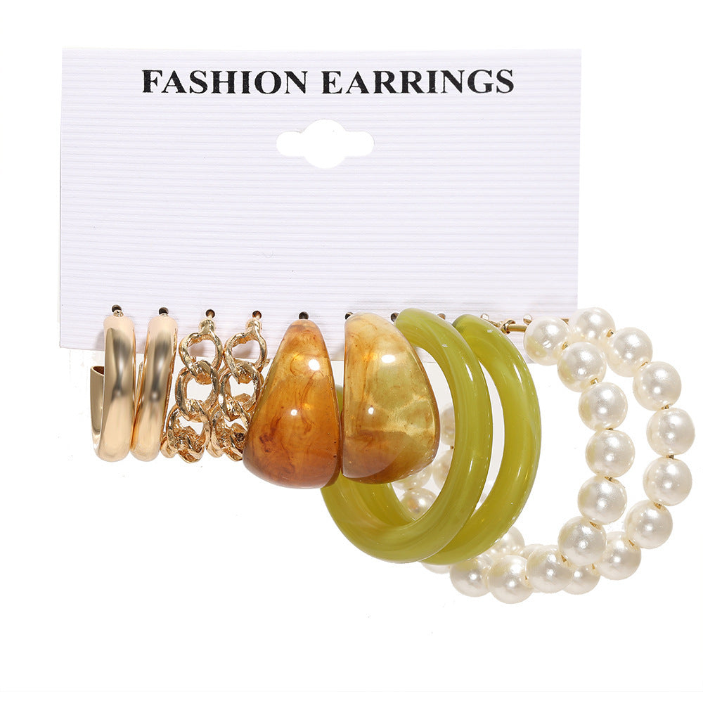 1 Set Fashion C Shape Pearl Alloy Resin Earrings