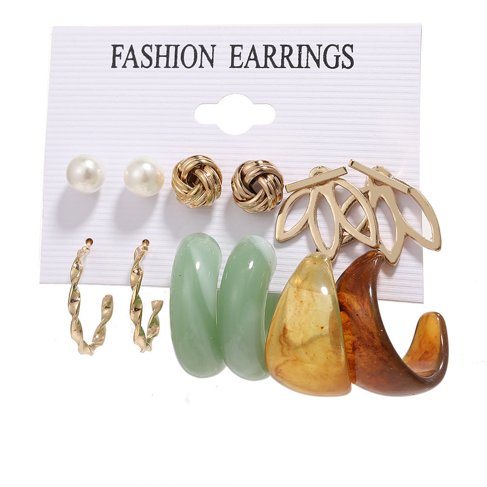 1 Set Fashion C Shape Pearl Alloy Resin Earrings