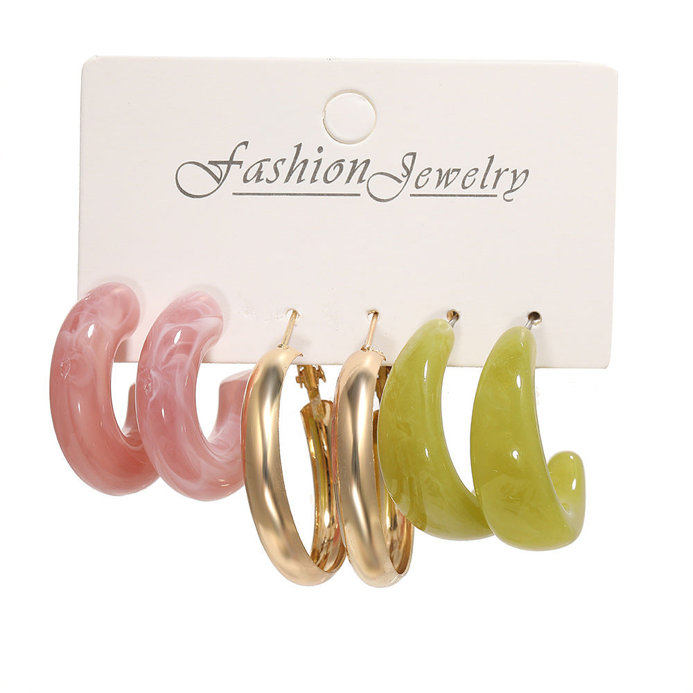 1 Set Fashion C Shape Pearl Alloy Resin Earrings