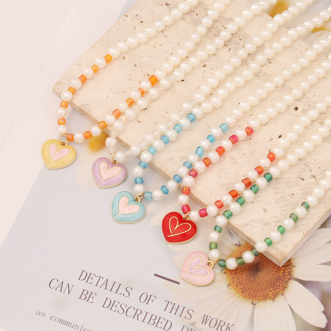 Fashion Heart Shape Alloy Beaded Necklace 1 Piece