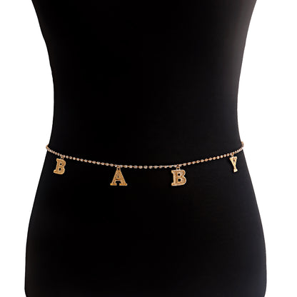 Fashion Letter Metal Rhinestones Waist Chain