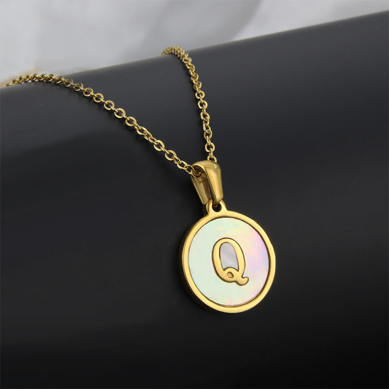 Simple Style Letter Titanium Steel Plating Inlaid Shell Necklace