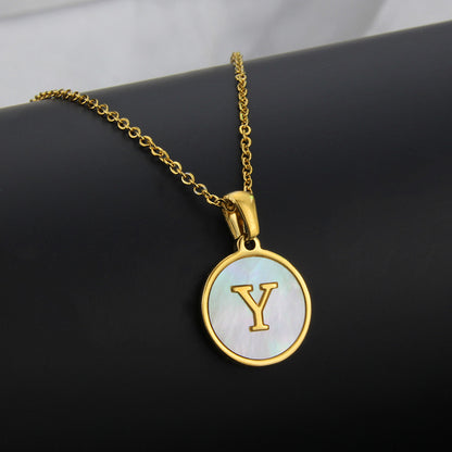 Simple Style Letter Titanium Steel Plating Inlaid Shell Necklace