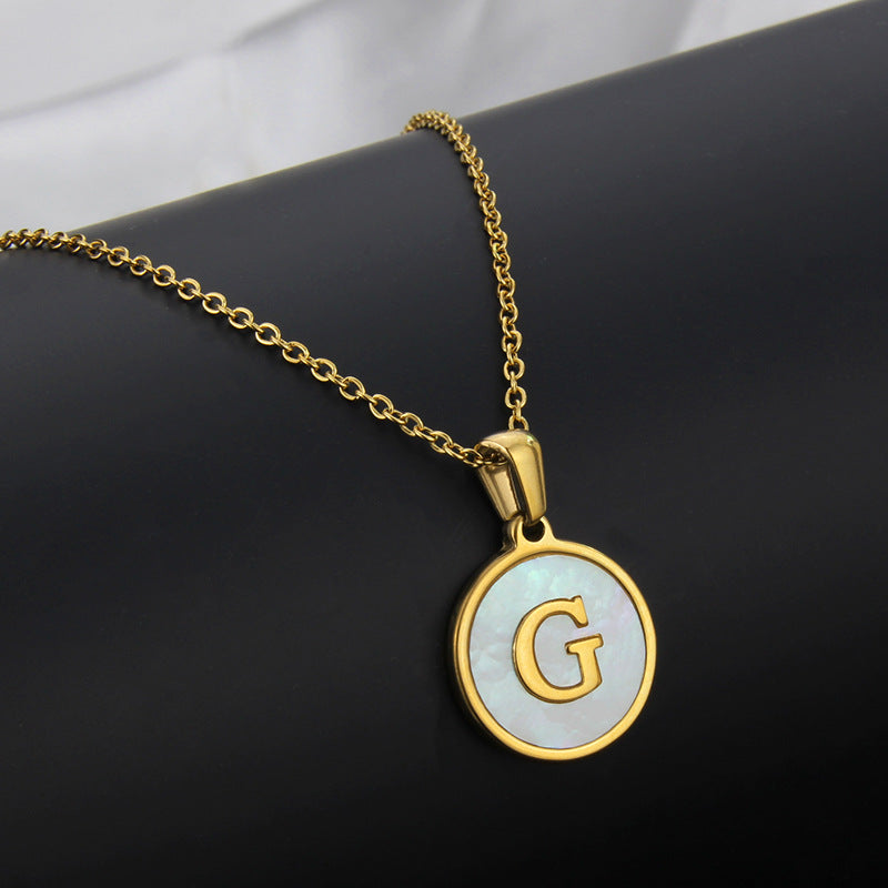 Simple Style Letter Titanium Steel Plating Inlaid Shell Necklace