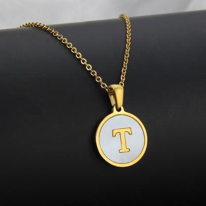 Simple Style Letter Titanium Steel Plating Inlaid Shell Necklace