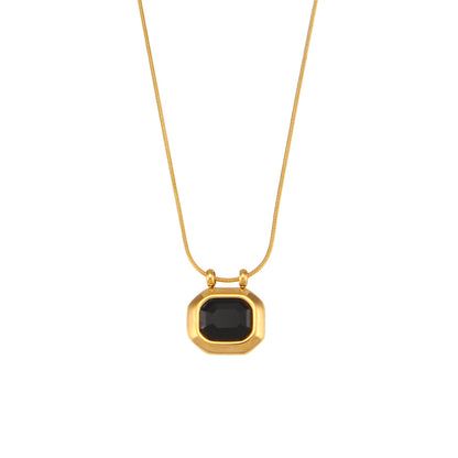 Vintage Style Square Stainless Steel Pendant Necklace Plating Zircon Stainless Steel Necklaces