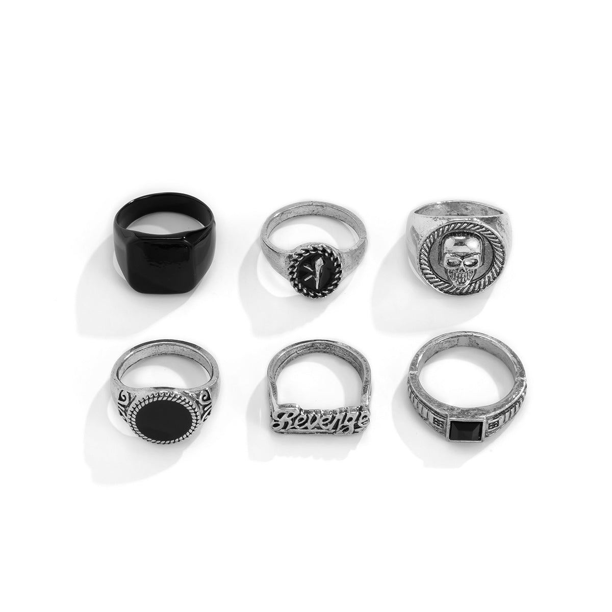 Punk Geometric Letter Skull Alloy Plating Rings 6 Pieces