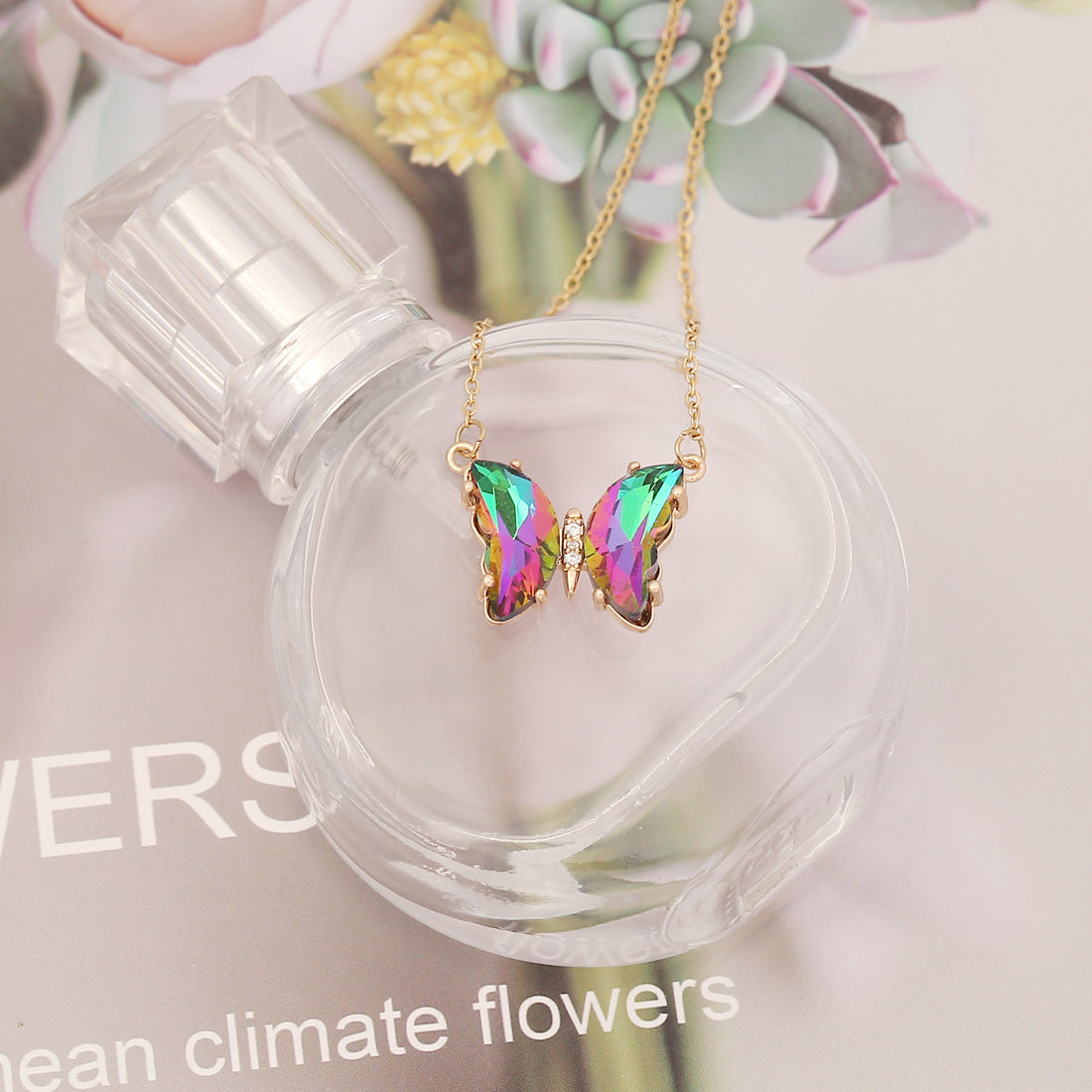 Elegant Butterfly Stainless Steel Necklace Plating Glass Stainless Steel Necklaces