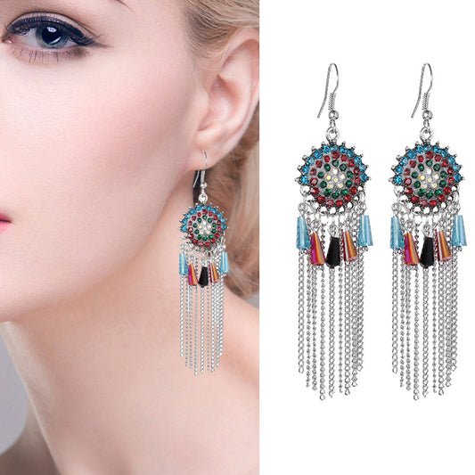 1 Pair Retro Tassel Alloy Plating Inlay Artificial Gemstones Women's Chandelier Earrings