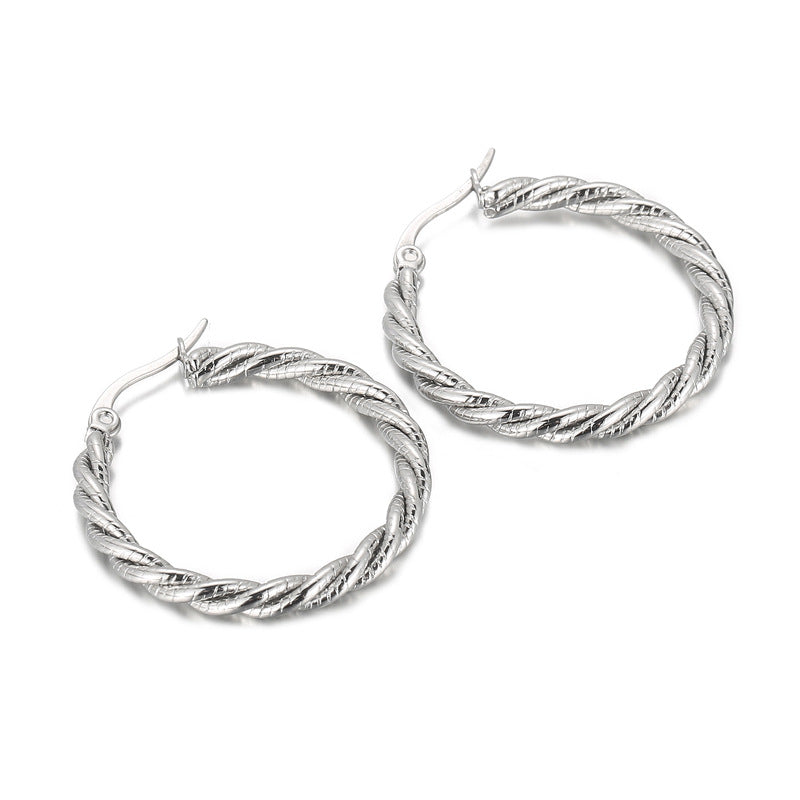 Fashion Spiral Stripe Titanium Steel Earrings Plating Stainless Steel Earrings