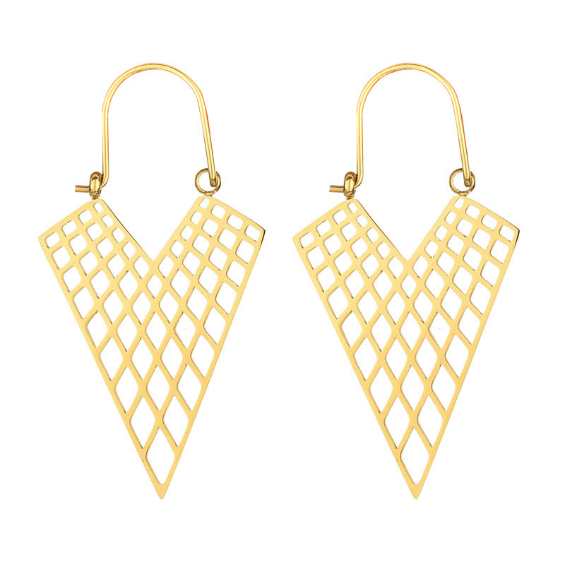 Exaggerated Triangle Plating Hollow Out Titanium Steel Earrings