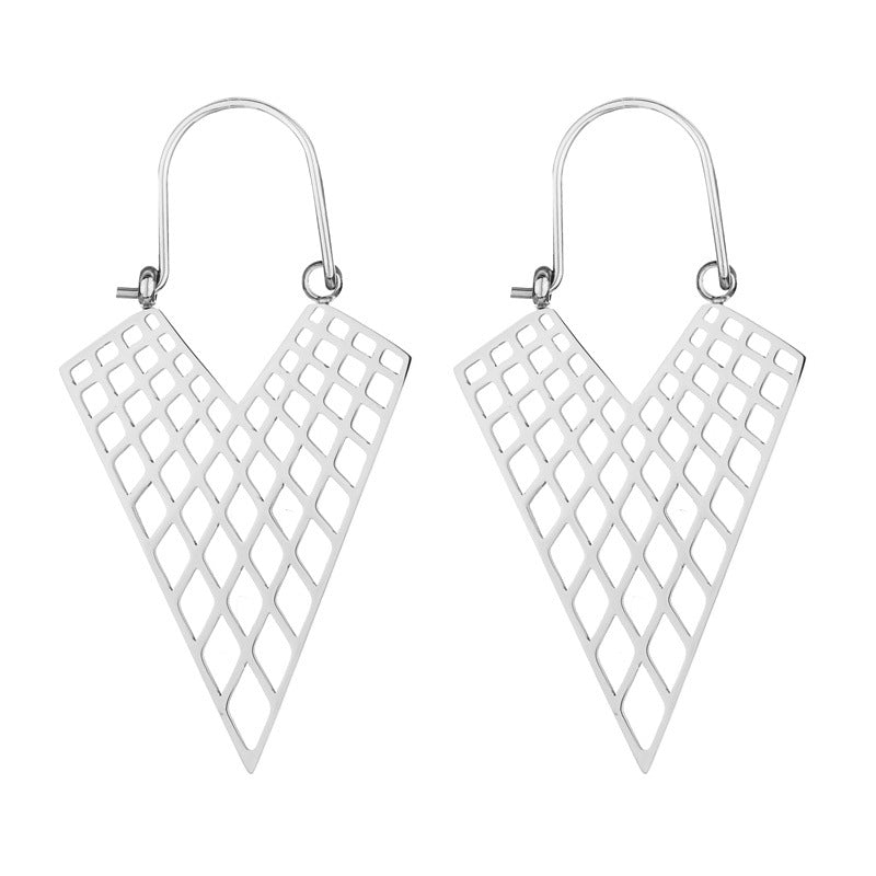 Exaggerated Triangle Plating Hollow Out Titanium Steel Earrings