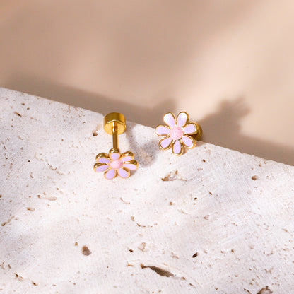 Simple Style Flower Plating Stainless Steel Ear Studs