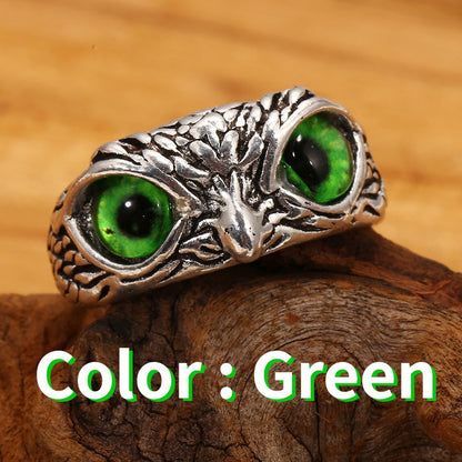 Retro Owl Alloy Plating Artificial Gemstones Open Ring