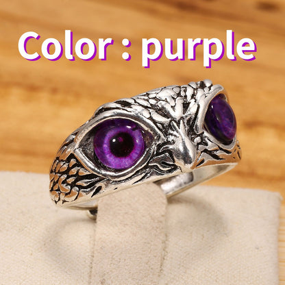 Retro Owl Alloy Plating Artificial Gemstones Open Ring