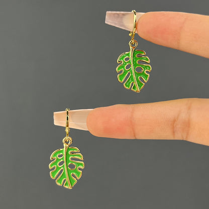 Retro Cactus Leaf Flower Enamel Alloy Earrings