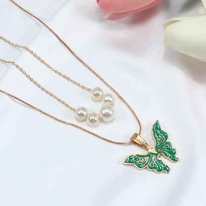 Fashion Butterfly Alloy Plating Artificial Pearls Necklace