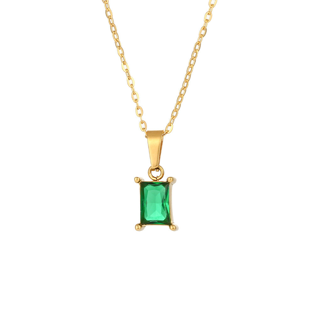 Glam Square Stainless Steel Plating Zircon Gold Plated Necklace