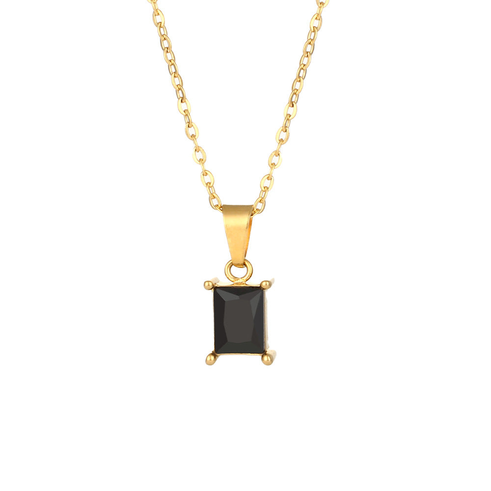 Glam Square Stainless Steel Plating Zircon Gold Plated Necklace