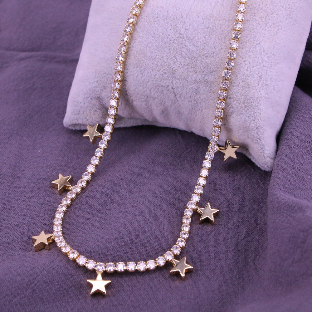 Fashion Star Moon Copper Necklace Gold Plated Zircon Copper Necklaces