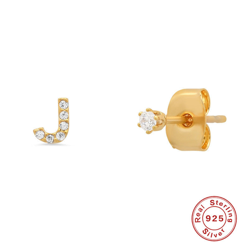 Fashion Letter Sterling Silver Plating Zircon Ear Studs 1 Pair