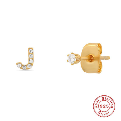 Fashion Letter Sterling Silver Plating Zircon Ear Studs 1 Pair