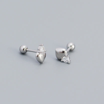 Simple Style Heart Shape Sterling Silver Ear Studs Plating Metal Rhinestone 925 Silver Earrings