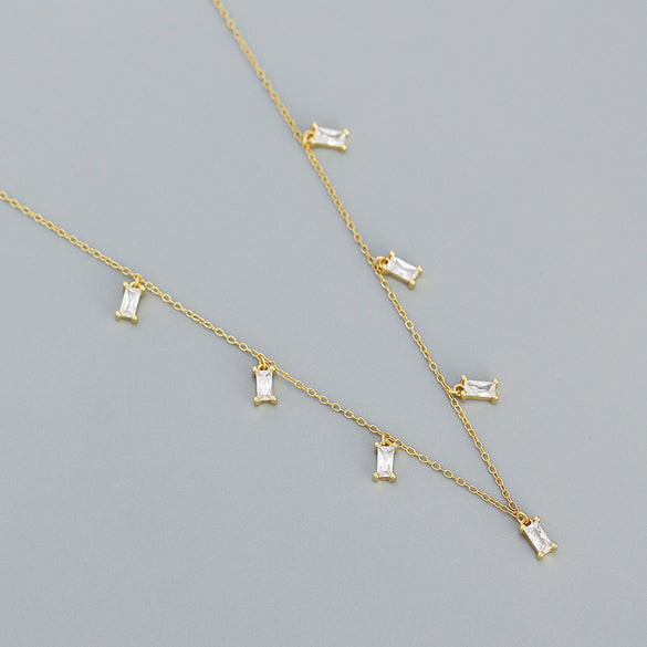 Fashion Square Sterling Silver Necklace Plating Zircon 925 Silver Necklaces