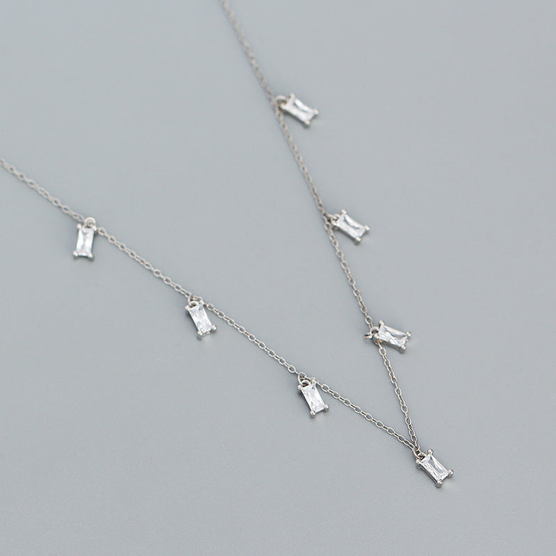 Fashion Square Sterling Silver Necklace Plating Zircon 925 Silver Necklaces