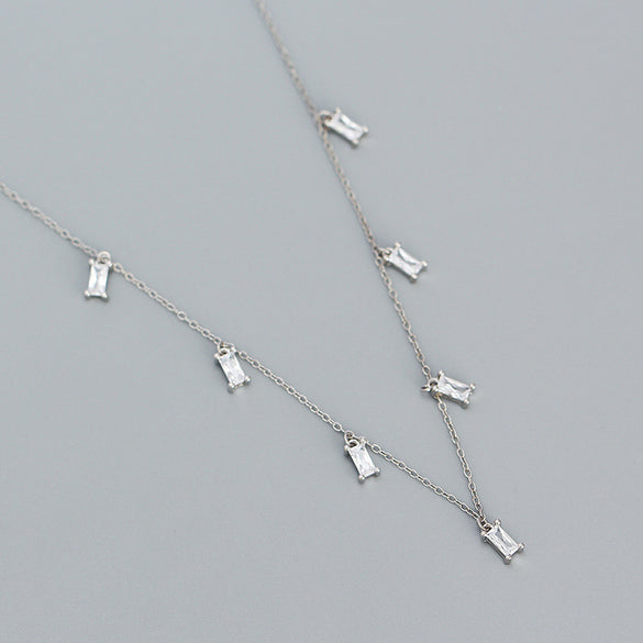 Fashion Square Sterling Silver Necklace Plating Zircon 925 Silver Necklaces