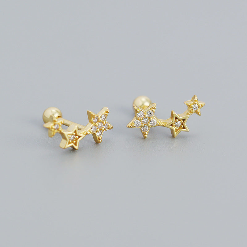 Sweet Star Sterling Silver Ear Studs Plating Zircon 925 Silver Earrings