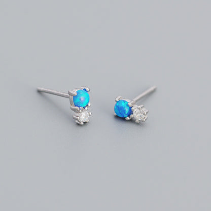 Simple Style Geometric Sterling Silver Ear Studs Plating Metal Rhinestone Opal 925 Silver Earrings