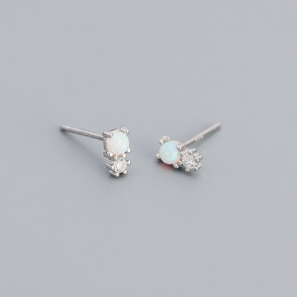 Simple Style Geometric Sterling Silver Ear Studs Plating Metal Rhinestone Opal 925 Silver Earrings