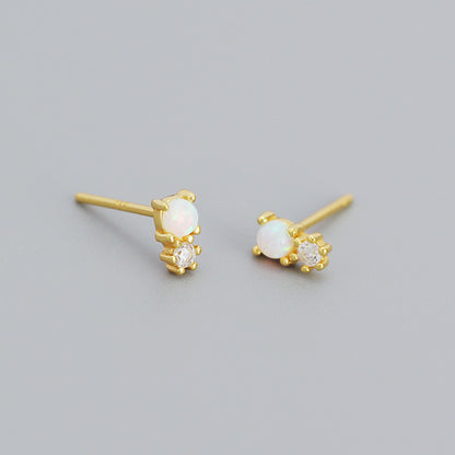 Simple Style Geometric Sterling Silver Ear Studs Plating Metal Rhinestone Opal 925 Silver Earrings