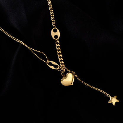 Vintage Style Heart Shape Stainless Steel Layered Necklaces Splicing Gold Plated Stainless Steel Necklaces