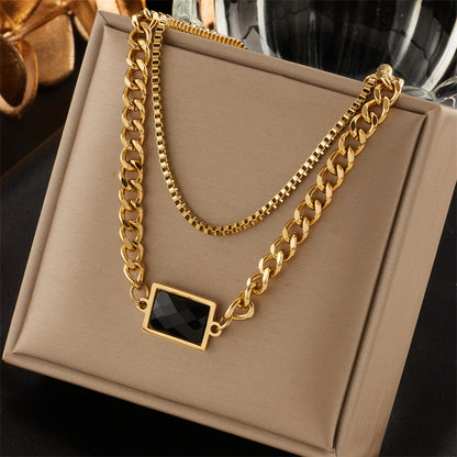 Simple Style Square Stainless Steel Layered Necklaces Gold Plated Stainless Steel Necklaces