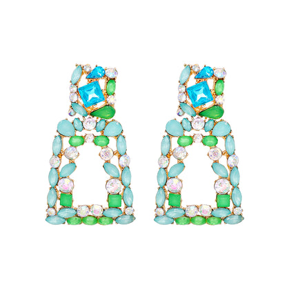 Fashion Square Alloy Inlay Rhinestone Drop Earrings