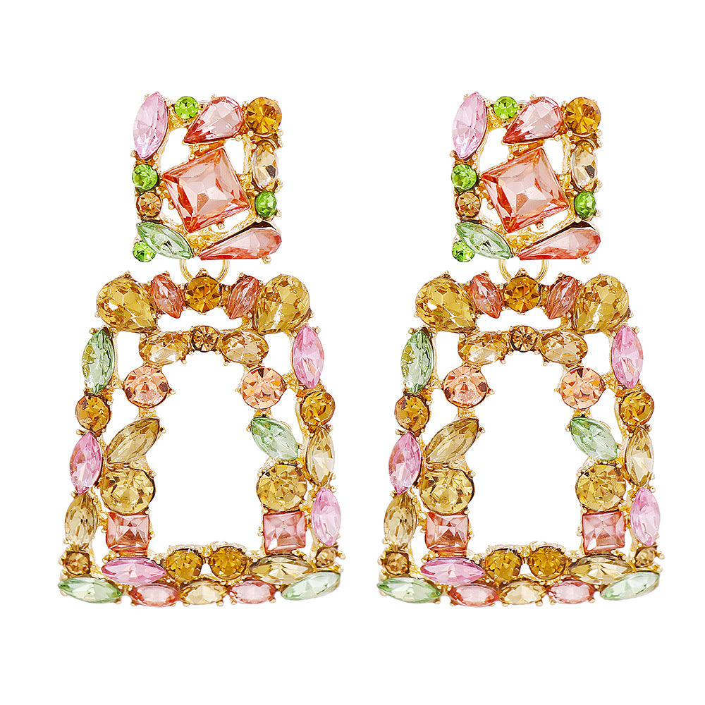 Fashion Square Alloy Inlay Rhinestone Drop Earrings