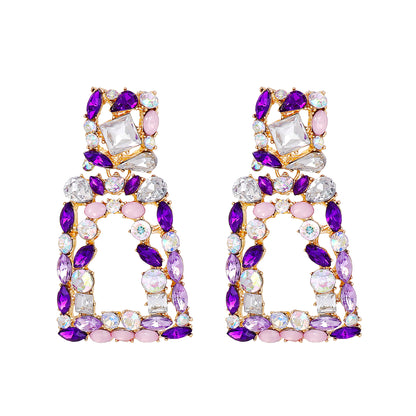 Fashion Square Alloy Inlay Rhinestone Drop Earrings