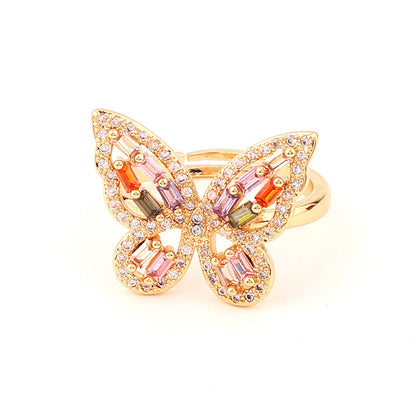 Fashion Butterfly Copper Open Ring Inlay Zircon Copper Rings