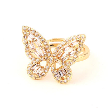 Fashion Butterfly Copper Open Ring Inlay Zircon Copper Rings