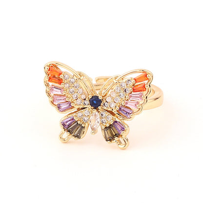 Fashion Butterfly Copper Open Ring Inlay Zircon Copper Rings