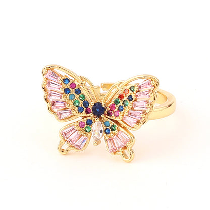 Fashion Butterfly Copper Open Ring Inlay Zircon Copper Rings