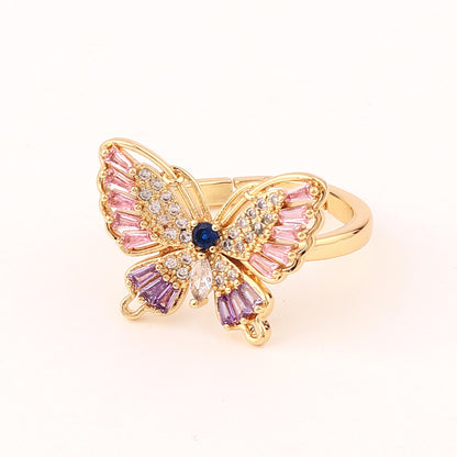 Fashion Butterfly Copper Open Ring Inlay Zircon Copper Rings