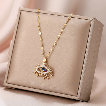 Vintage Style Eye Stainless Steel Pendant Necklace Inlay Rhinestone Stainless Steel Necklaces