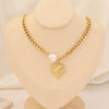 Fashion Heart Shape Stainless Steel Layered Necklaces Gold Plated Pearl Stainless Steel Necklaces 1 Piece