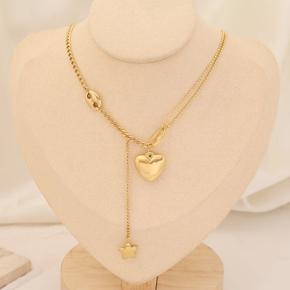 Fashion Heart Shape Stainless Steel Layered Necklaces Gold Plated Pearl Stainless Steel Necklaces 1 Piece