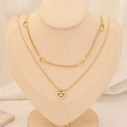 Fashion Heart Shape Stainless Steel Layered Necklaces Gold Plated Pearl Stainless Steel Necklaces 1 Piece